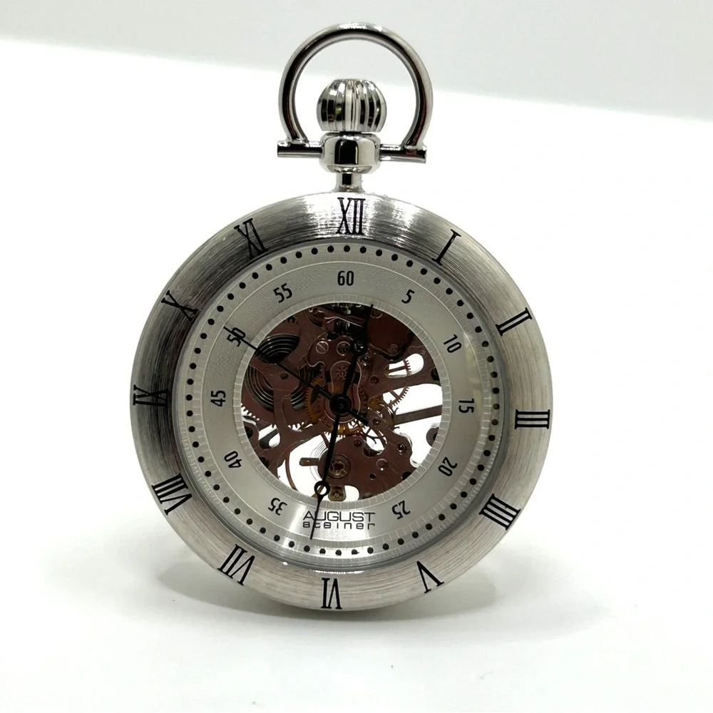 Silver Skeleton Pocket Watch – Classic Men's Accessory